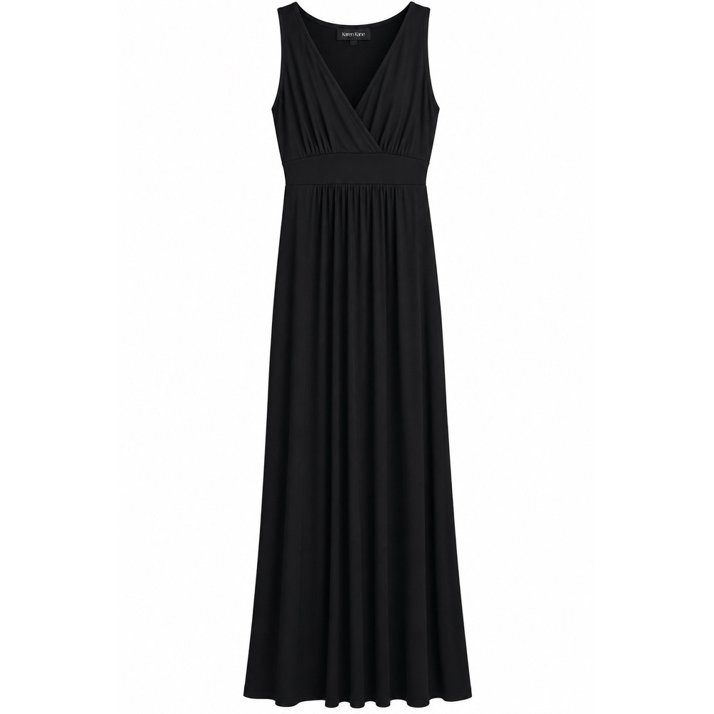 Karen Kane Black Maxi Dress Medium Empire Waist Surplice Draped Elegant